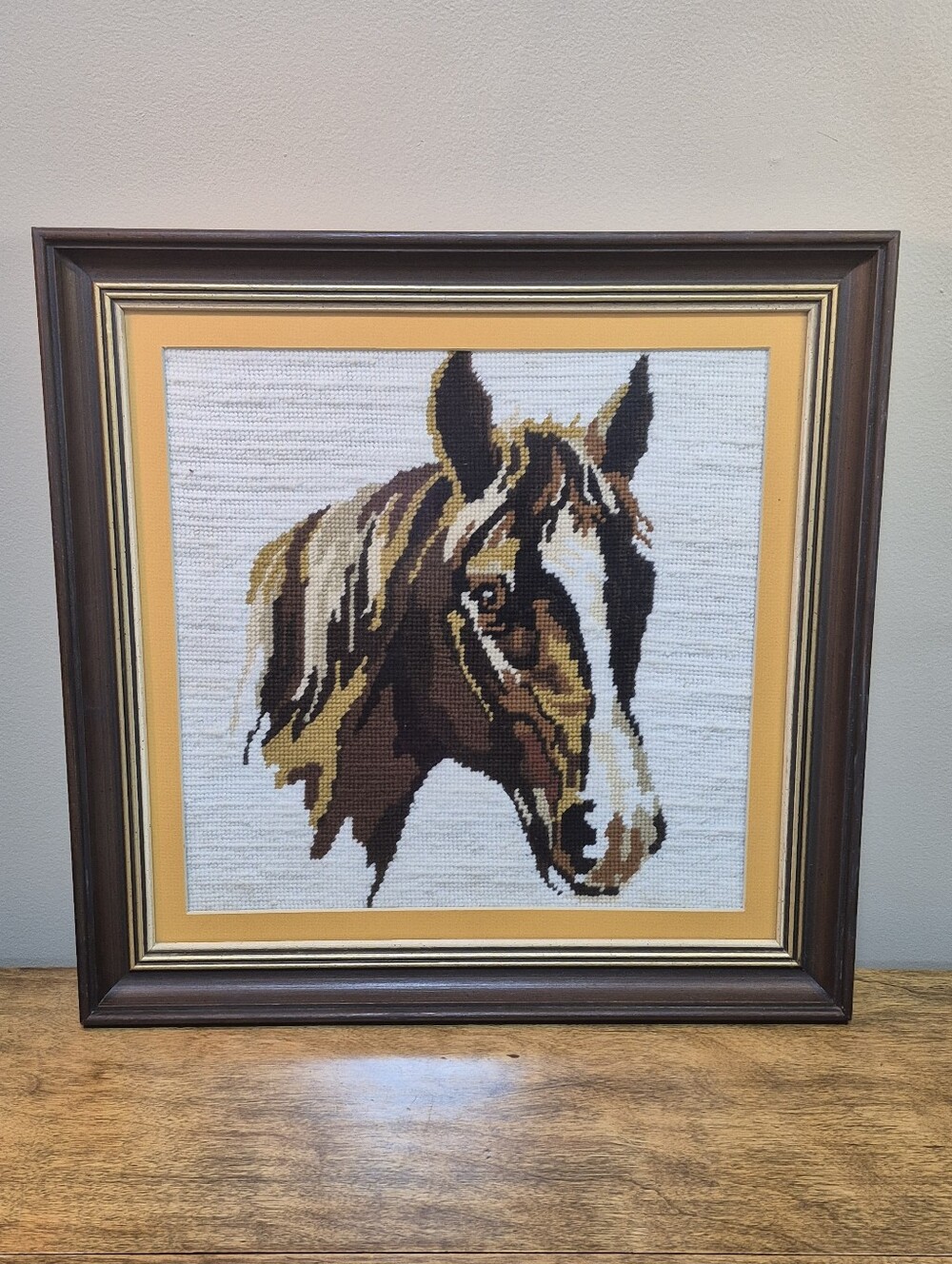 VINTAGE Horse Embroidery Needlepoint Framed Wall Art - Picture 2 of 15